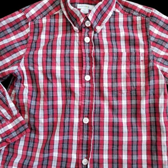 * GREENDOG Red and Navy Plaid Long Sleeved Button Front Shirt Boys Size 4T - Picture 2 of 4